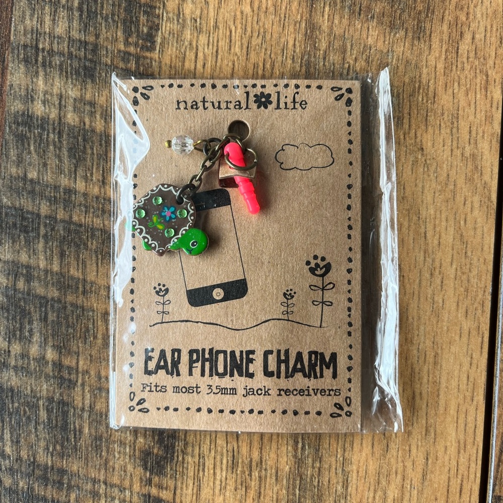 Natural Life Turtle Ear Phone Charm in Green with bling